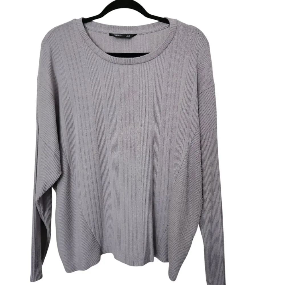 Simply Vera Vera Wang Women's Ribbed Sweater Light Gray Bat Wing Sleeve Size XXL